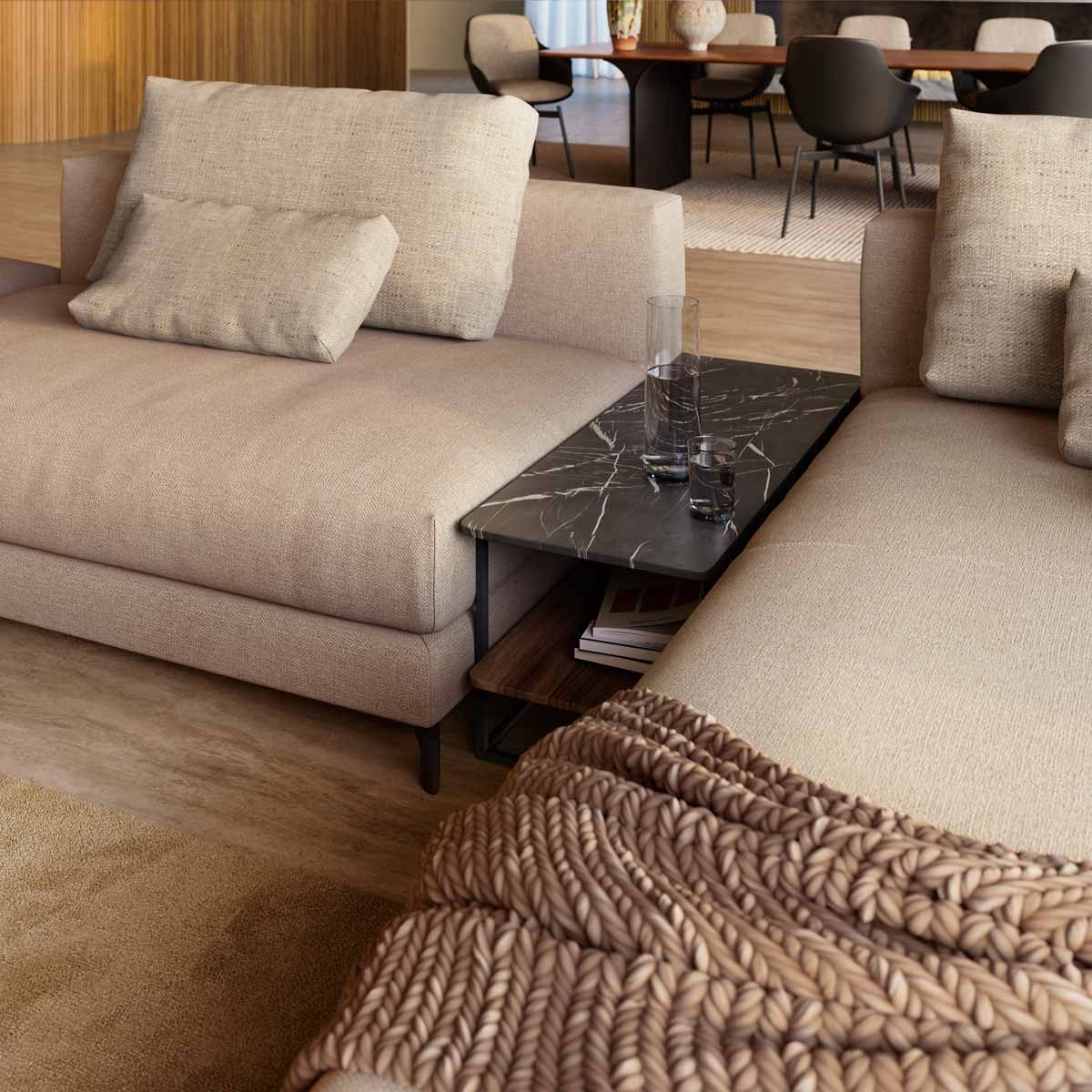 RolfBenz nuvola bank beige hoekbank tussentafel